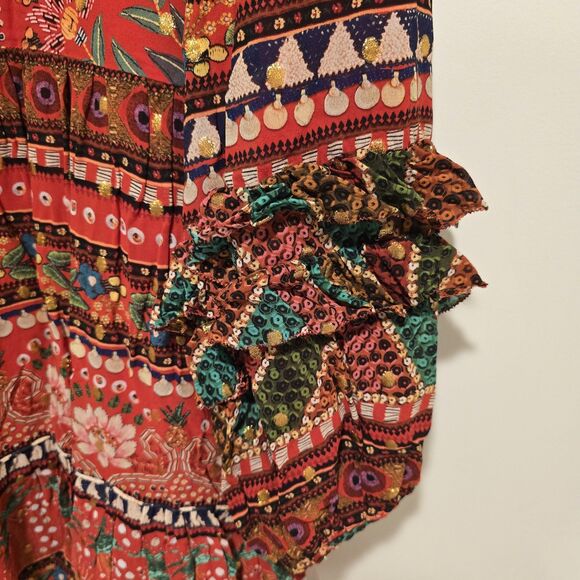 Farm Rio Tropical Shine Dress XL Boho CELEBRITY Party Balloon Sleeve Resort Vaca - Picture 14 of 16